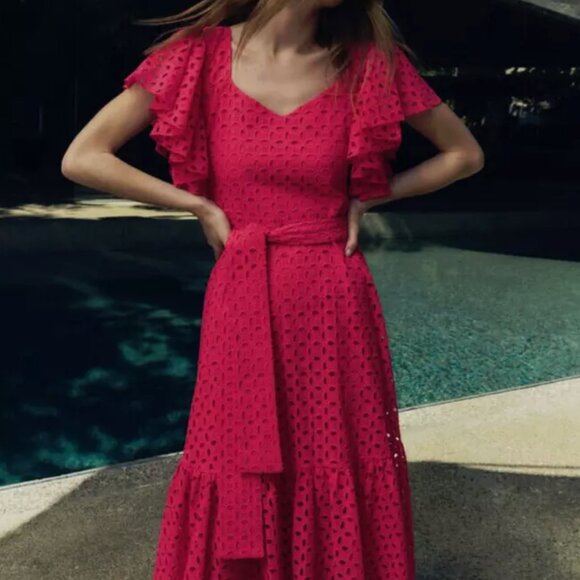 Zara Midi Eyelet Dress in Raspberry BNWOT - Picture 1 of 6